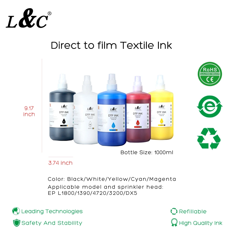Textile Direct to Film Dtf T Shirt Printing Pet Transfer Film Pigment Dtf Ink for Epson Printer Heads Film Transfer Printer L1800, 1390, 4720, 3200