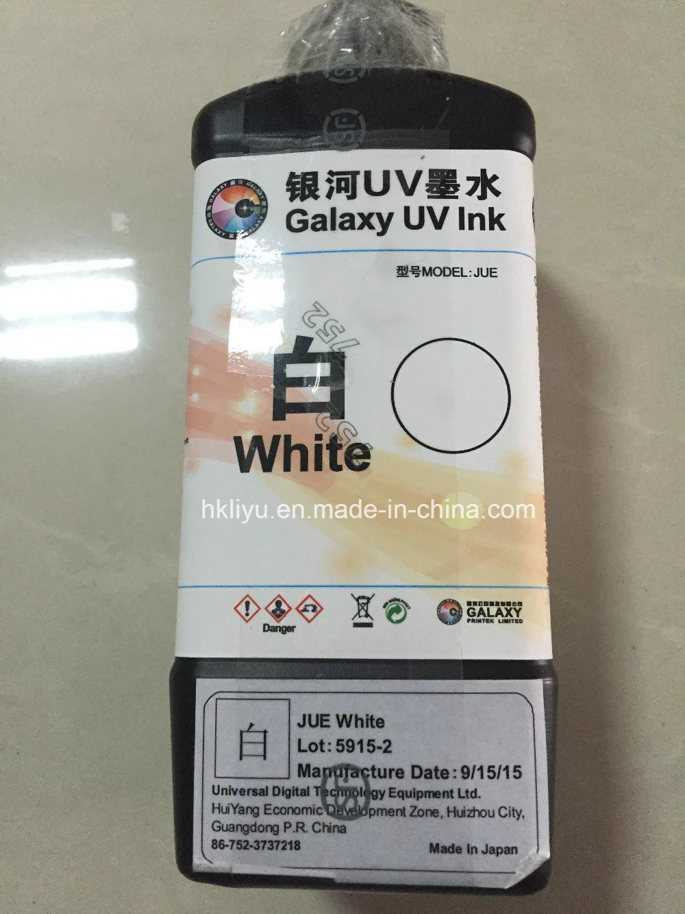 Galaxy UV Ink 5 Color C M Y K W 1000ml Galaxy UV Ink for Dx5 Printhead Made in Japan Galaxy UV Silk Screen Printing Ink for Metal Printing UV Inkjet Printer