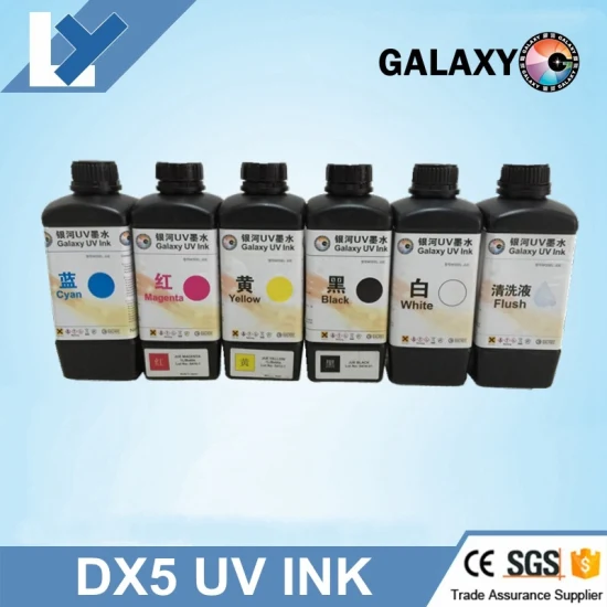 Galaxy UV Ink 5 Color C M Y K W 1000ml Galaxy UV Ink for Dx5 Printhead Made in Japan Galaxy UV Silk Screen Printing Ink for Metal Printing UV Inkjet Printer